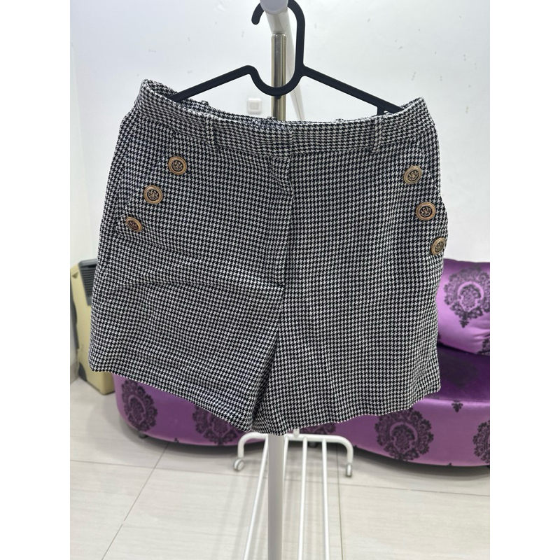 nbu zara knit checkered short with button