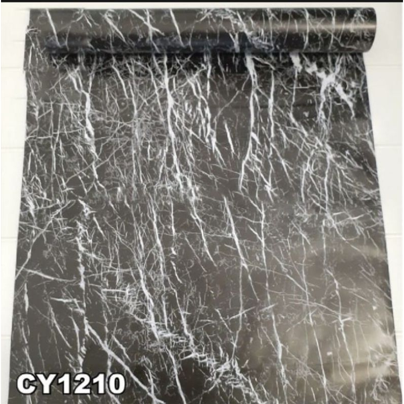 Wallpaper sticker Dinding 45cmx10m motif marmer hitam putih cy1210 karakter salur embos polos gh179 