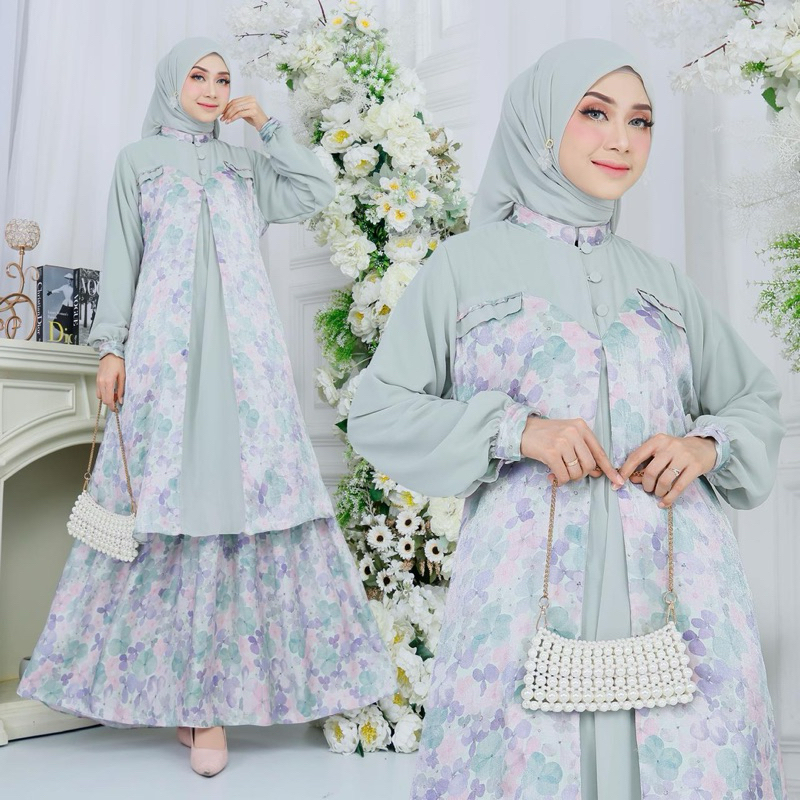 KHALIAMUSLIMWEAR - Kyla Malaysian Dress Set Hijab Gamis Premium Shimmer Mix Ceruty Busui Friendly Me