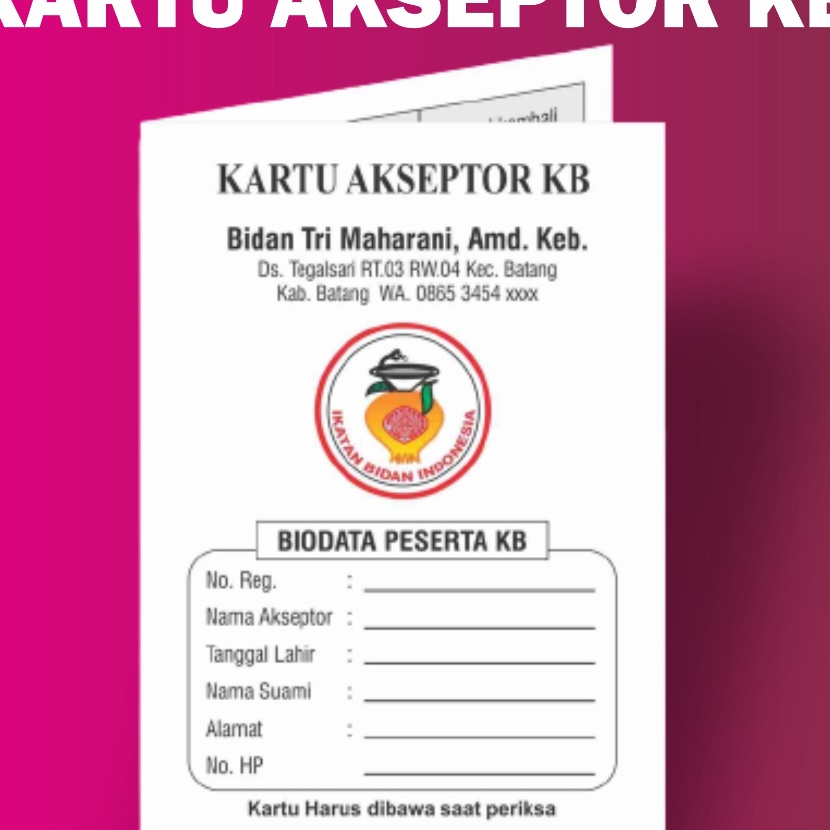 

HJ6 KARTU KB Kartu Akseptor KB MURAH isi 1 lbr Zain Grafika