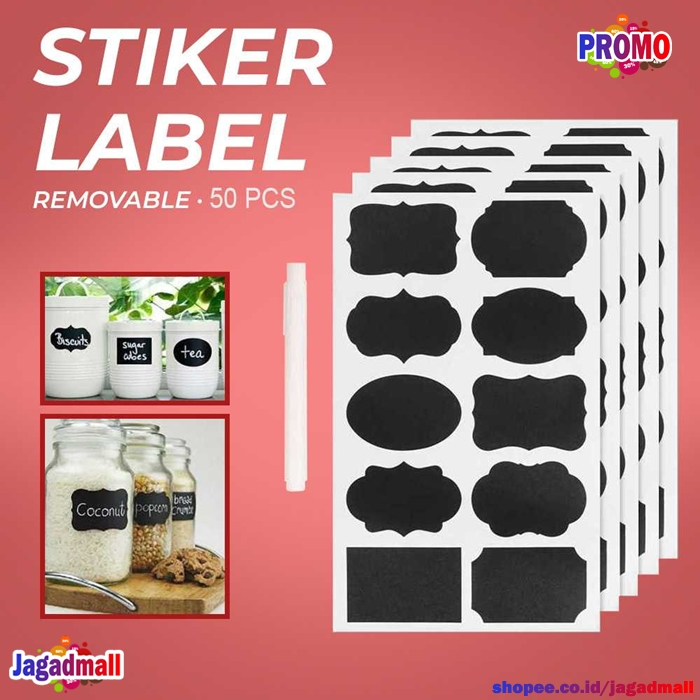 

[50 PCS/5 Lembar] Set Stiker Label Botol Bumbu Dapur Dapat Dihapus Blackboard Papan Tulis Hitam Erasable Sticker Organizer