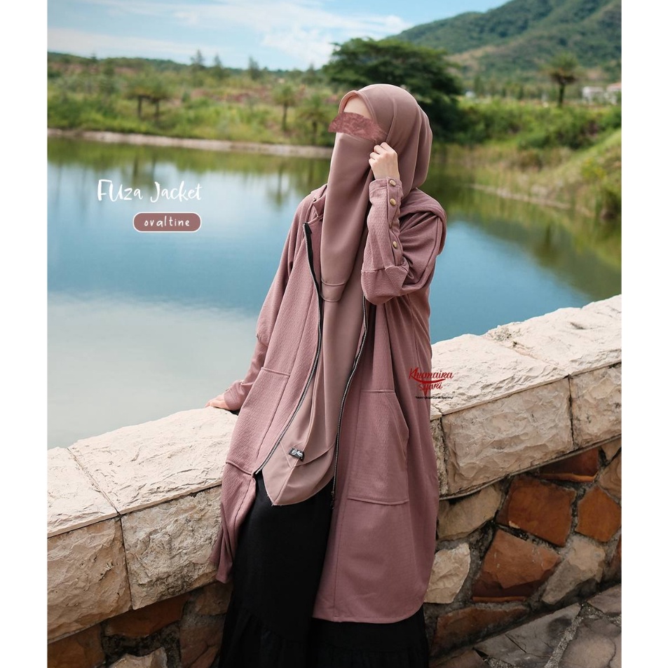 New Promo  Fuza Jaket by Khumaira Syari  Long Jaket Wanita Oversize  Outer Jaket Muslimah Syari