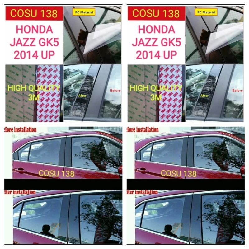 stiker plastik PC hitam glossy pilar exterior honda jazz GK5 2014