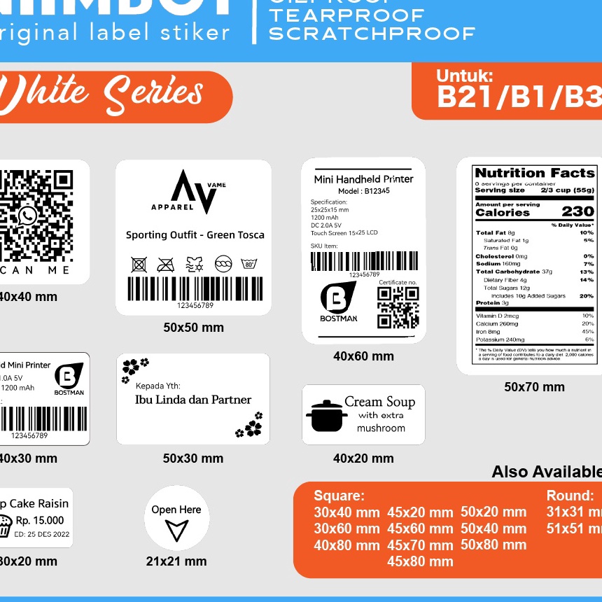 

Sale Plain White Thermal Label Printer Sticker Niimbot B21 B1 B3S Refill Label Plain White