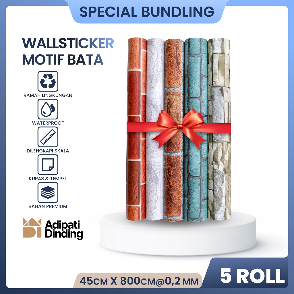 BUNDLE  PAKET 5 ROLL/GULUNG WALLPAPER DINDING MOTIF BATA ALL VARIANT UKURAN PER ROLL 45CM X 7,5-8,5M