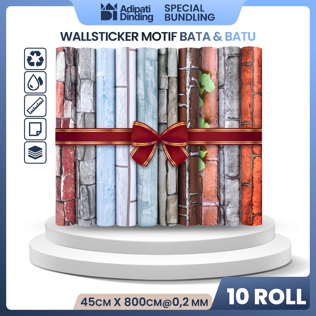 BUNDLE  PAKET 10 ROLL/PCS WALLPAPER DINDING MOTIF BATA ALL VARIANT UKURAN PER ROLL 45CM X 7,5-8,5MET