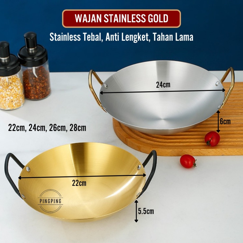 Wajan Stainless Gold Gagang Black / Wajan Kuali Stainless Steel