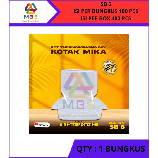 ISI 100 PCS PLASTIK MIKA KOTAK KUE MAKANAN TYPE SB 6 UKURAN 16,5 CM X 11,5 CM X 5 CM