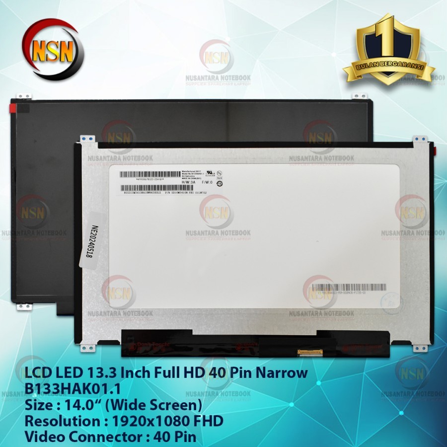 LED 13.3 SLIM 40 Pin Narrow B133HAK01.1 for THINKPAD 13 L380 L390 Touch No Fungsi