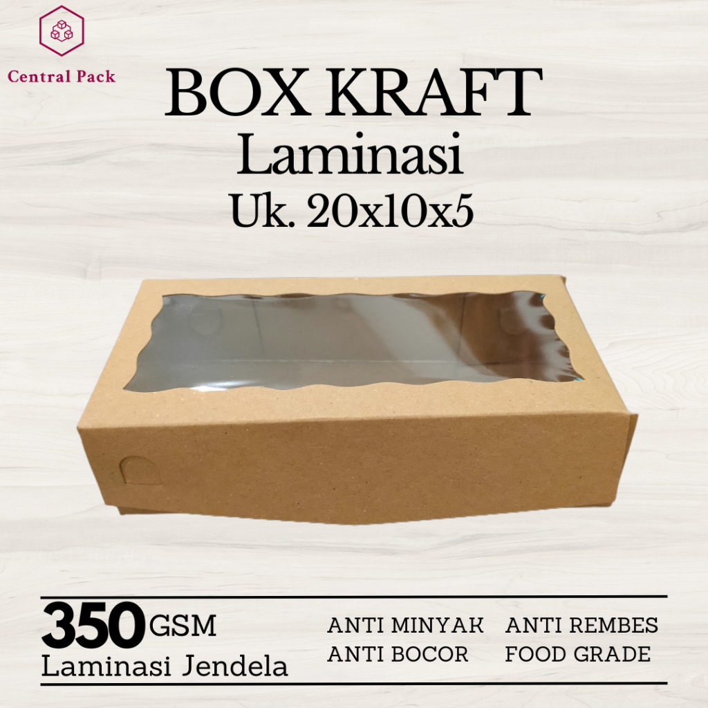 

Dus Kue Brownies Box Kraft Bukaan Samping Laminasi Jendela 20x10x5