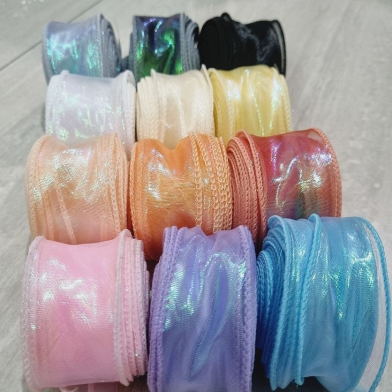 

pita organza 4cm spiral kado bunga buket lebar