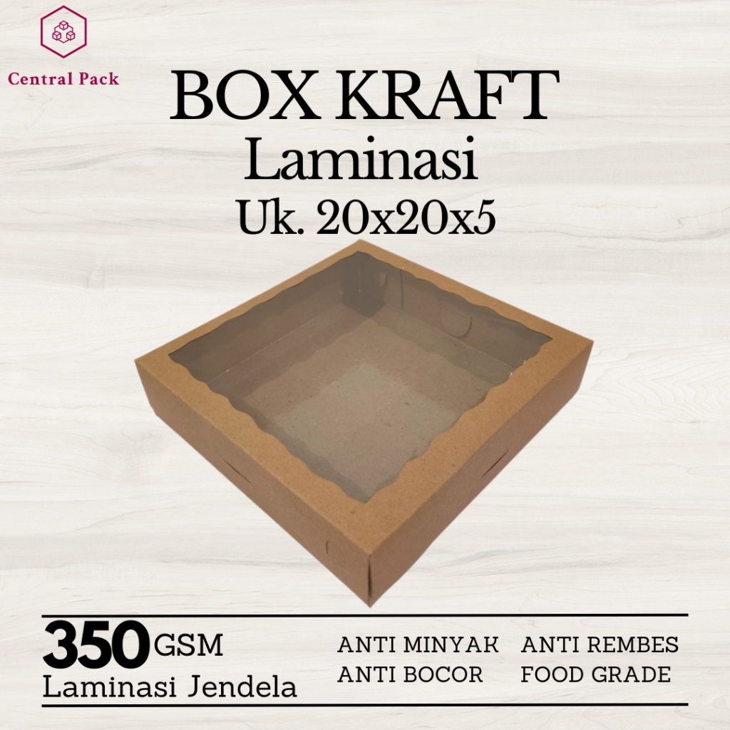 

Dus Kue Brownies Box Kraft Laminasi Jendela 20x20x5