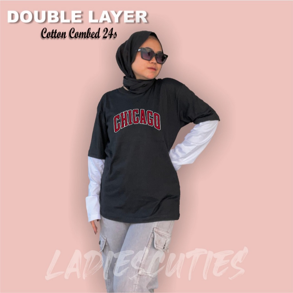Ladiescuties T-shirt Double layer long sleeve Chicago kaos pria wanita