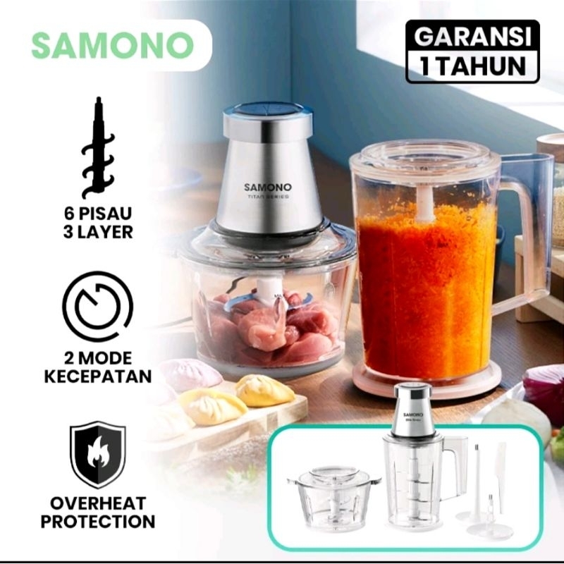 Samono sw - cs350 food chopper stainless steel multifungsi 8in1 350 watt / samono chopper