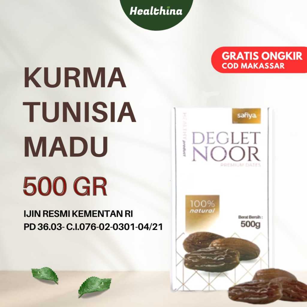 

Kurma Tunisi Madu Safiya/Deglet Noor 500 gr/Tanpa Tangkai/(COD Makassar)