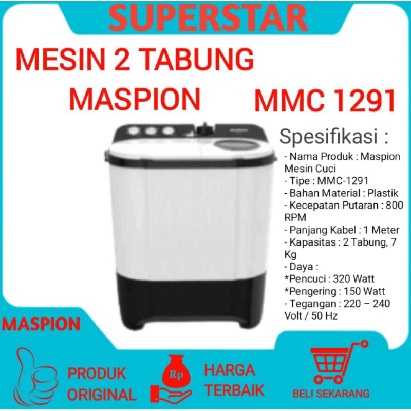 Mesin Cuci Maspion MMC-1291 Mesin Cuci 2 Tabung Maspion Mmc 1291