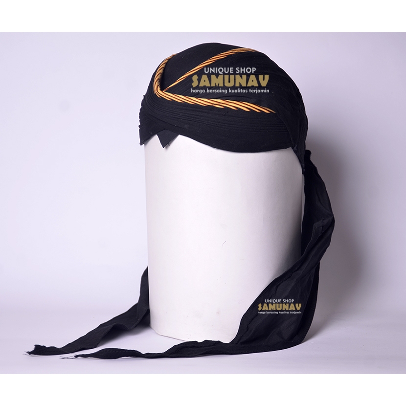 Blangkon jogja lipat klewer Hitam motif samurai Kuning tanpa sidangan