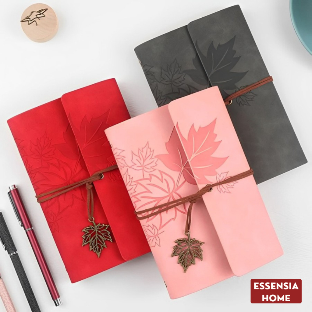 

ESSENSIA Buku Catatan Harian Binder Kulit Retro Maple Leaf A7 - Brown