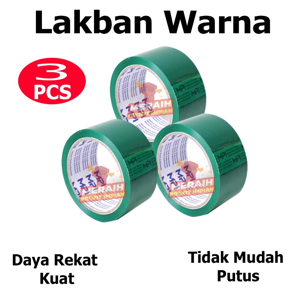 

3 Pcs - Lakban Warna Hijau 48mm X 50 yard - Lakban Warna Hijau