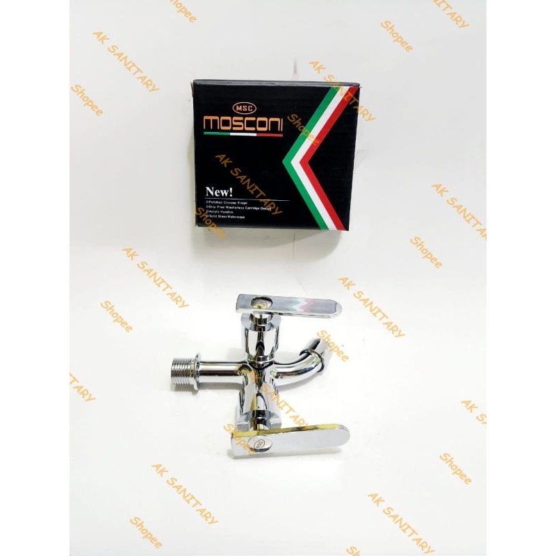 Kran Air Tembok Cabang Mesin Cuci Stainless - Kran Cabang Dobel 1/2 in