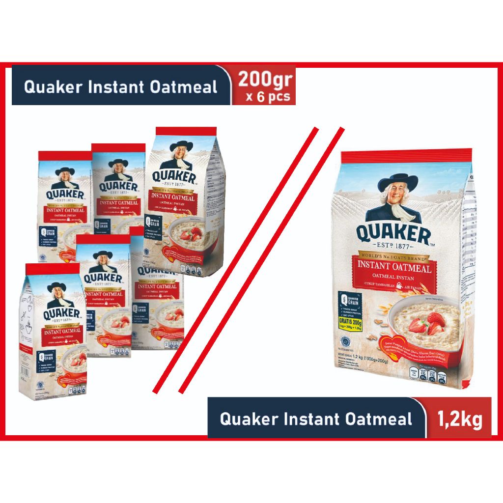 

Quaker Oatmeal Instant Oats 1,2kg 1200 gr ATAU 200 gr =6 pcs , Exp 2026 Terbaru HALAL! PROMO!