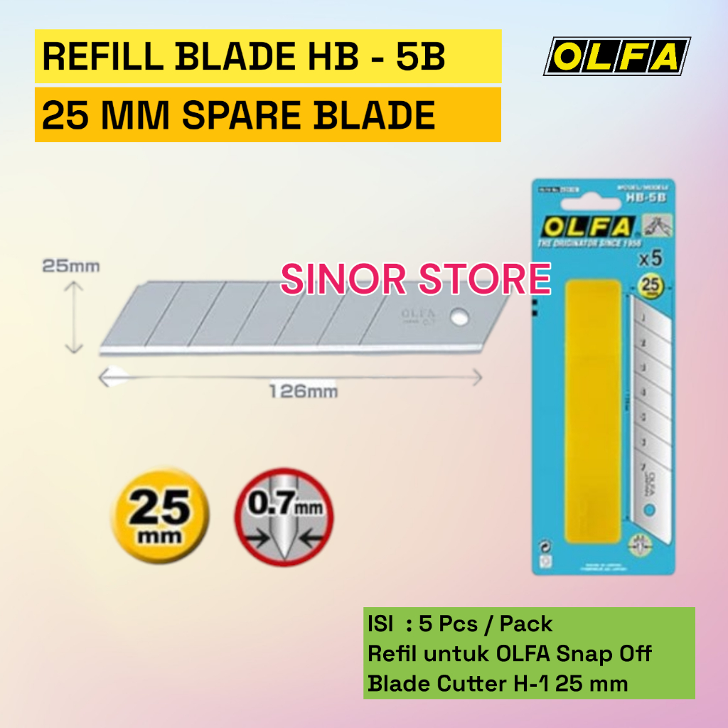 

REFILL Olfa Cutter 25mm Spare Blade HB-5B (5 pcs per pack)