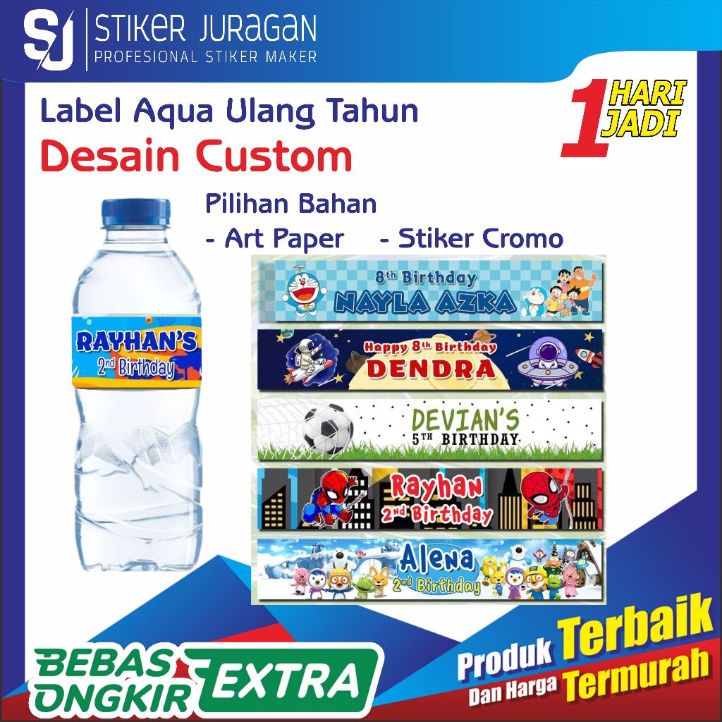 

Label Aqua Botol Custom, Label Ultah Botol Aqua 330 ml