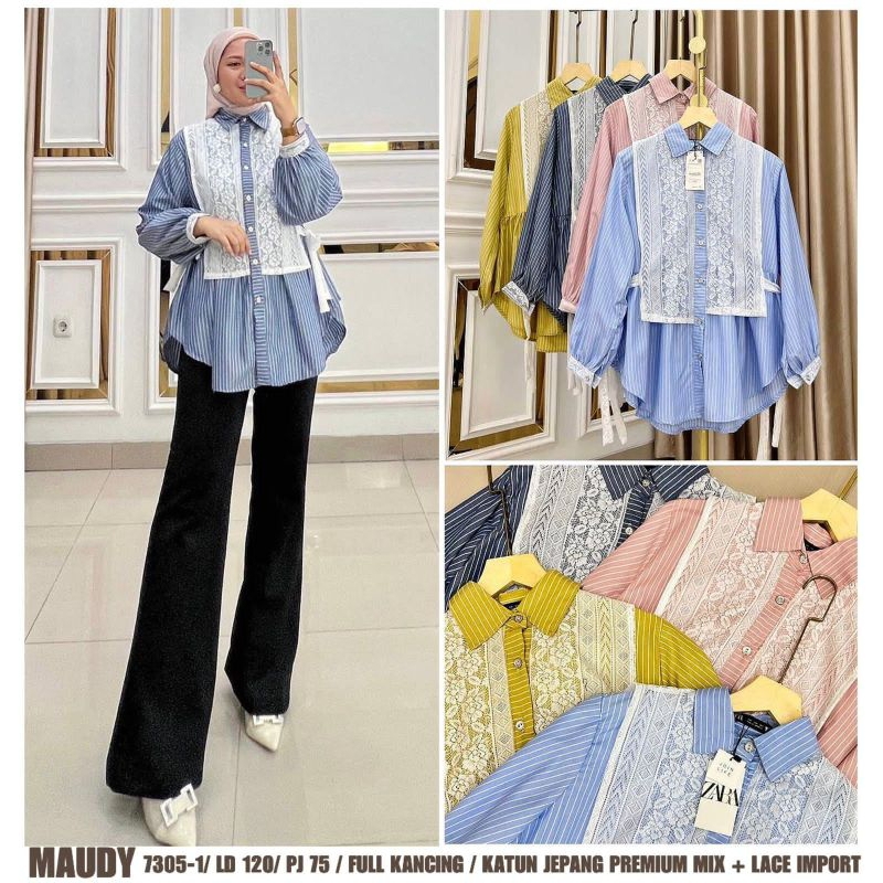 Ready siap kirim Newcolletion promo Maudy Top bahan Katun premium mix lace import gamis zara import 