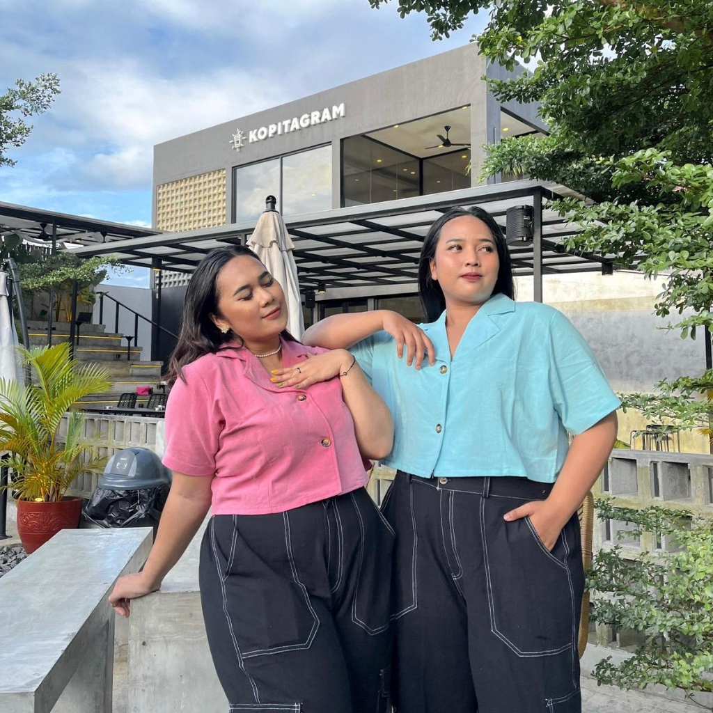 MOKMOK - ATASAN CARGO SET BAHAN LINEN BigSize JumboSize Slim Fit