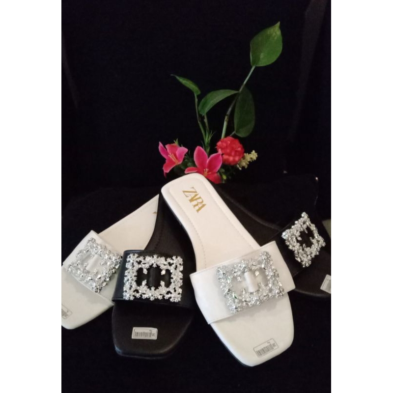 Sandal Flat Zara Premium wanita mahkota queen