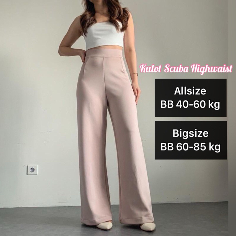 Celana Kulot Highwaist Wanita Celana Cullote Scuba Panjang Premium - Felicia High Waist Long Kulot -
