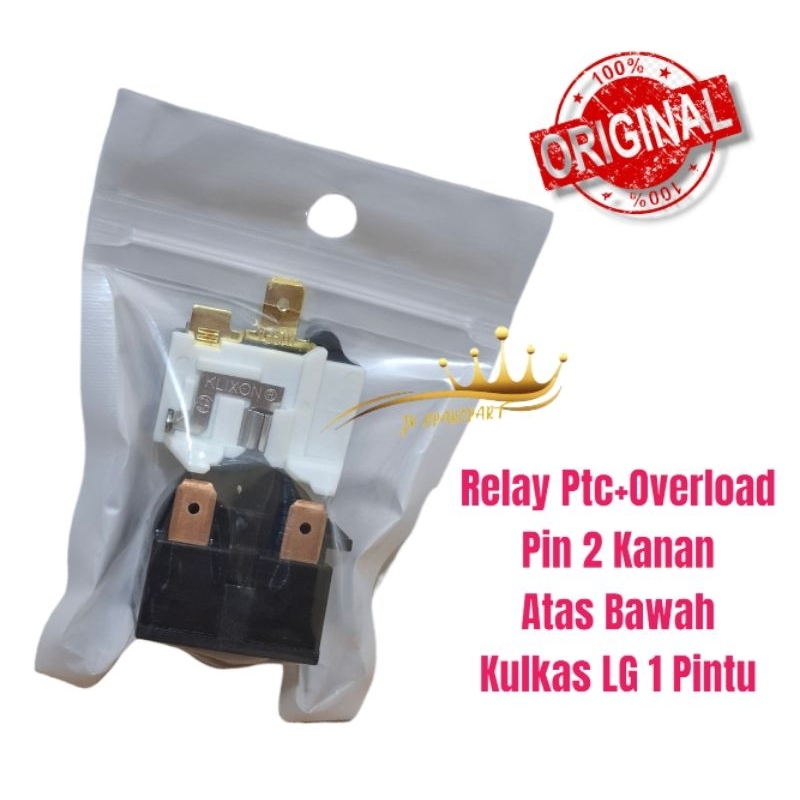 1 SET RELAY PTC +OVERLOAD PIN 2 KANAN KULKAS LG ORIGINAL 1 PINTU