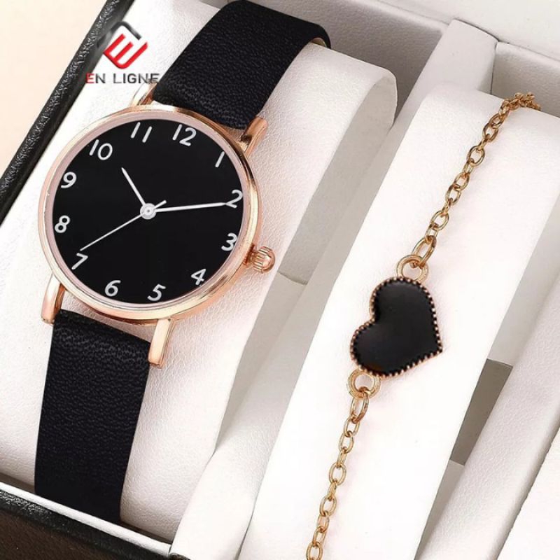 jam tangan motif + gelang jam tangan wanita