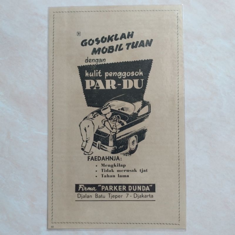 Potongan Kertas Iklan Kuno Lawas Jadul Penggosok Mobil Par-Du 1960 an - YN1618