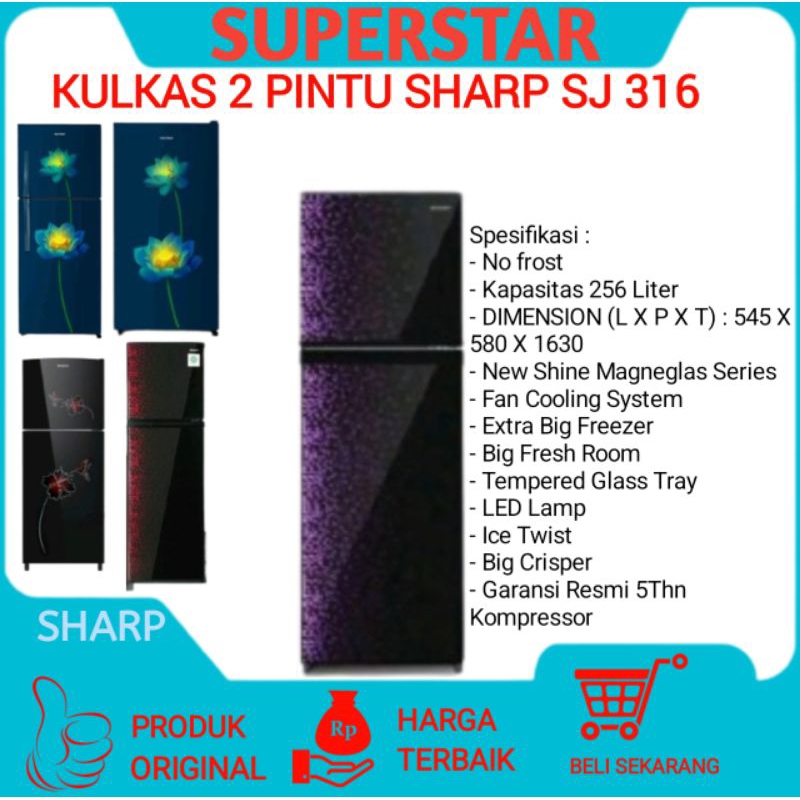 Kulkas 2 Pintu Merek Sharp sj-316/SJ-316
