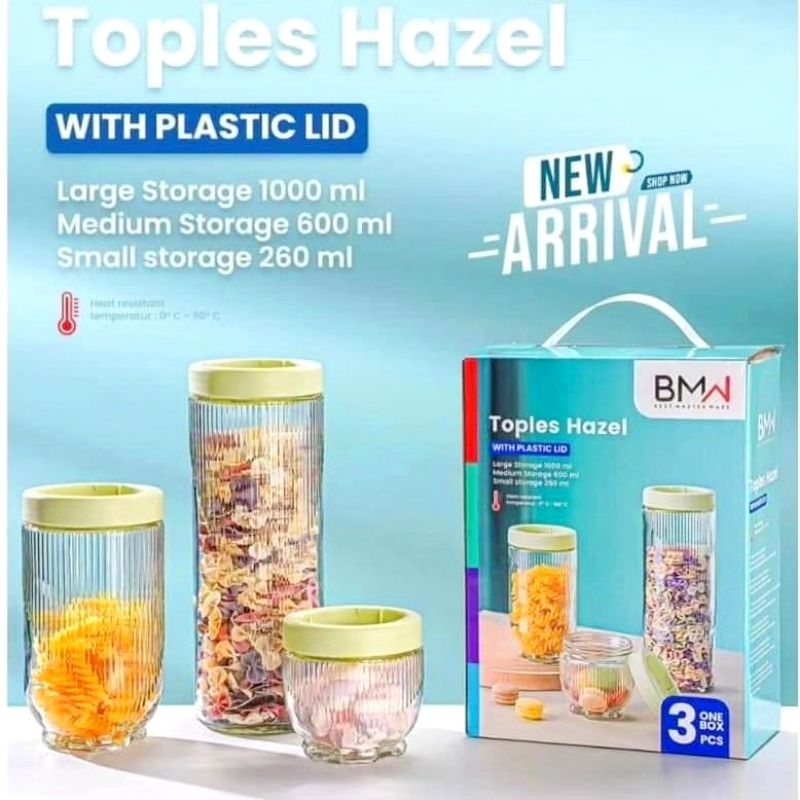 Toples set 3pcs hazel toples kaca gsf / tempat penyimpanan kue