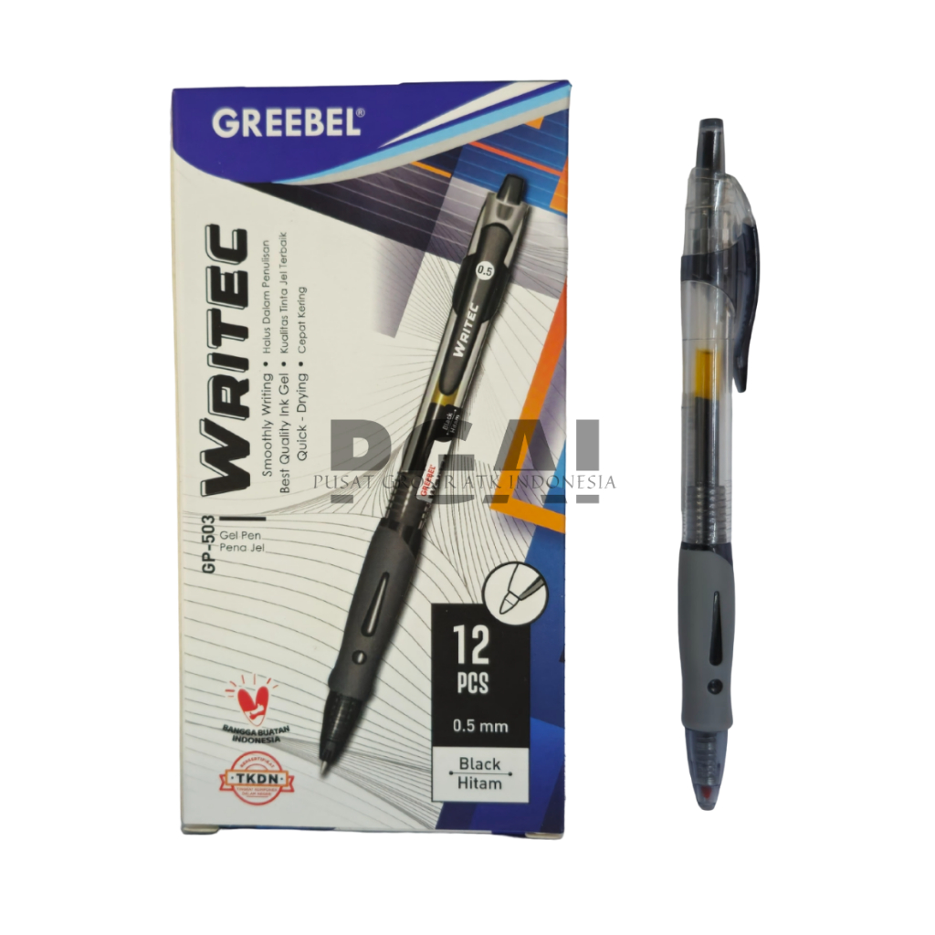 

BOLPOIN PULPEN GEL PEN PENA JEL GREEBEL WRITEC GP-503 TINTA HITAM 0.5 MM 1 PACK ISI 12 STATIONERY