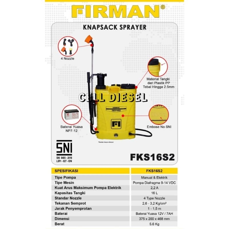 Sprayer / Knapsack Elektrik Firman FKS 16S 2in1 SNI Terbaik
