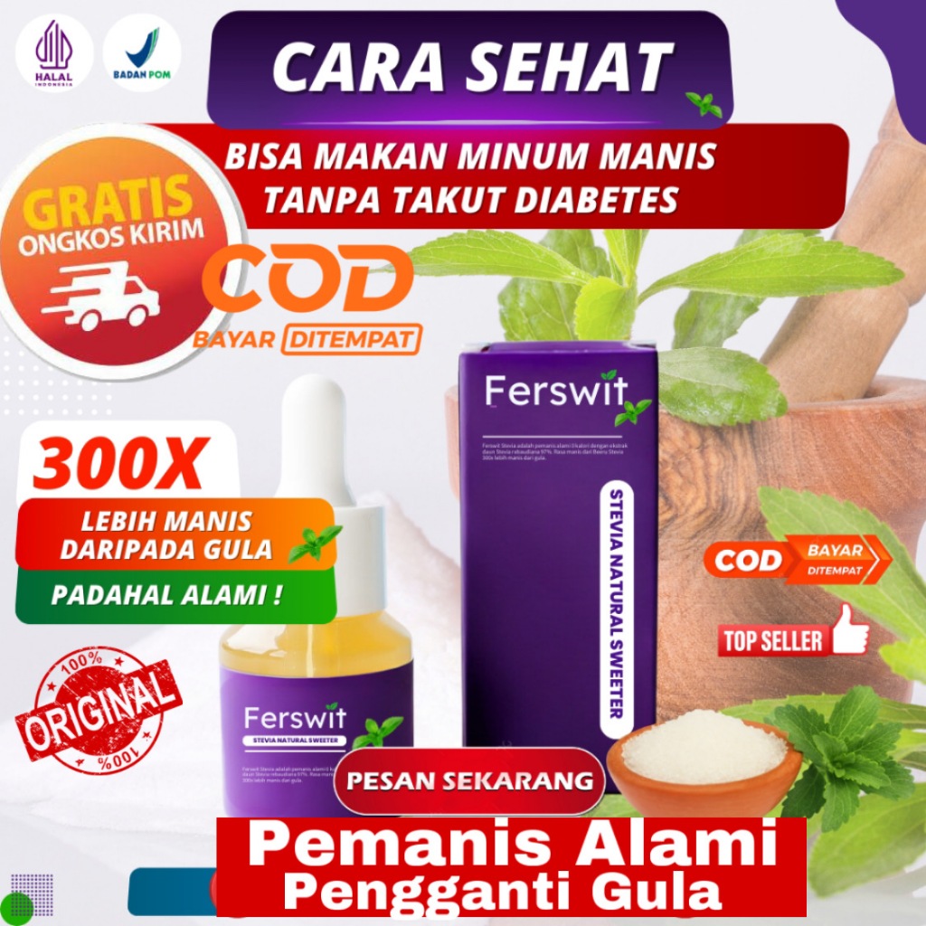 

Ferswit Stevia, Gula Stevia Cair, Gula Stevia Tetes, Paket 3 Botol Isi 45 Ml
