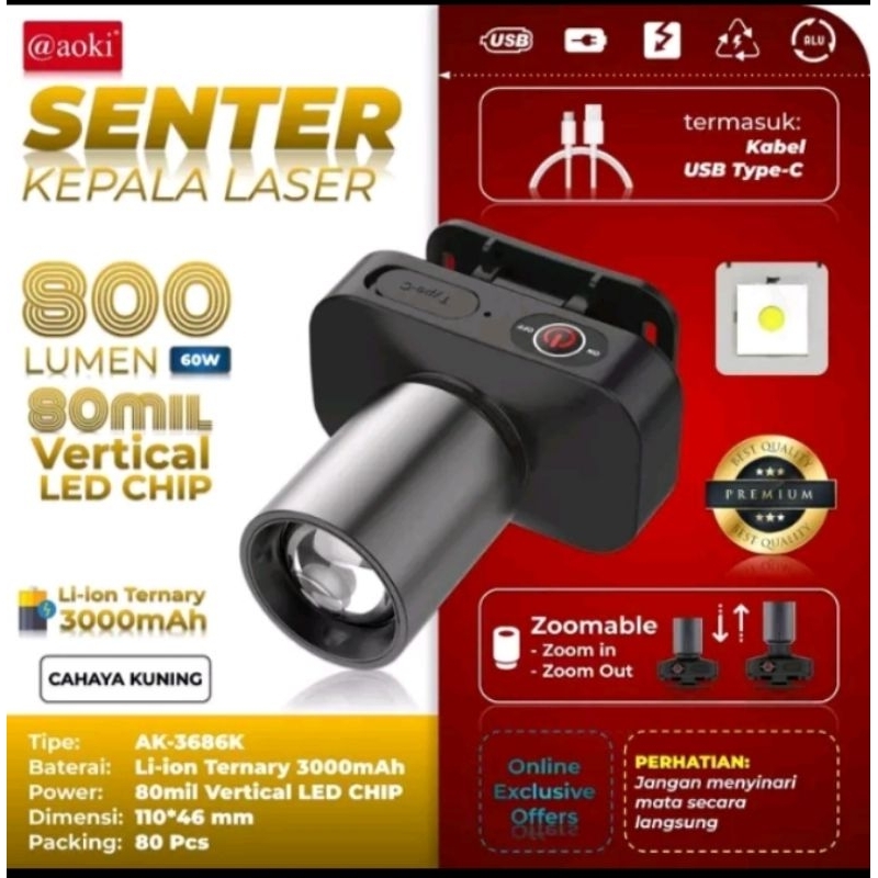 Senter Kepala Aoki Zoom 60 watt 800 Lumen
