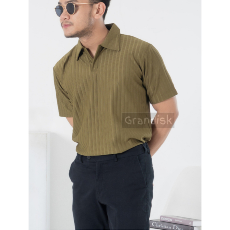 GRANDISK - Polo Shirt Pria / Kaos Polo Knit Kerah / Baju Polo Berkerah Motif Pria Premium Army