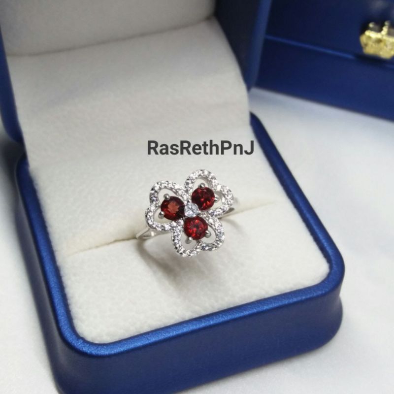 Cincin Perak 925 Natural Garnet Sertif Lab