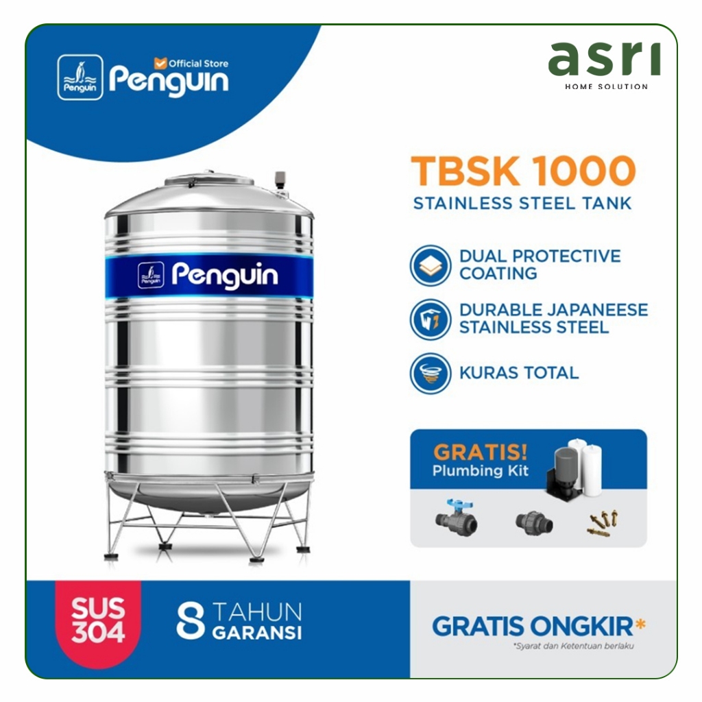 Penguin Tangki | Toren | Tandon Air Stainless TBSK 1000 1000 liter