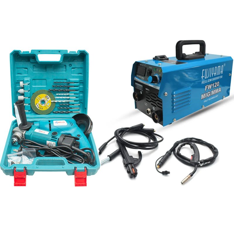PAKET PENGELASAN 3 IN1 LAS MIG DAN BOR GERINDA KOPER FUJIYAMA 120A 450 Watt Mesin pengelasan Mesin l