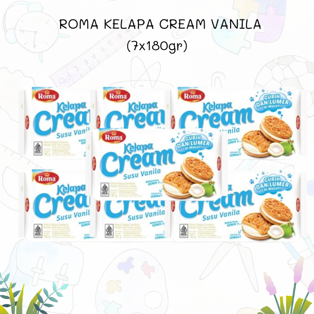 

BISKUIT ROMA KELAPA CREAM SUSU VANILA 7x180gr (1Pack)