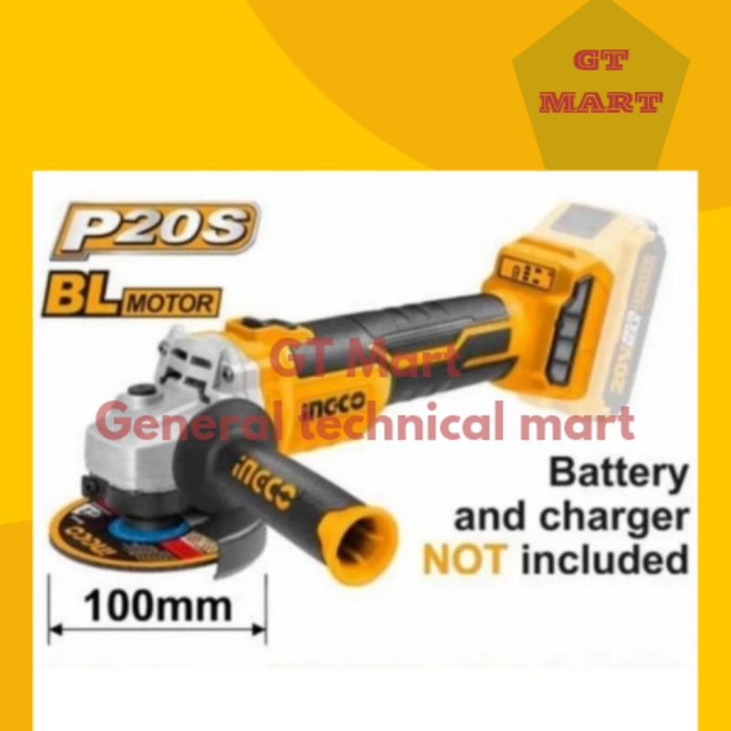 P20S Mesin gerinda 20v 4" INGCO CAGLI1002 Cordless Angle Grinder