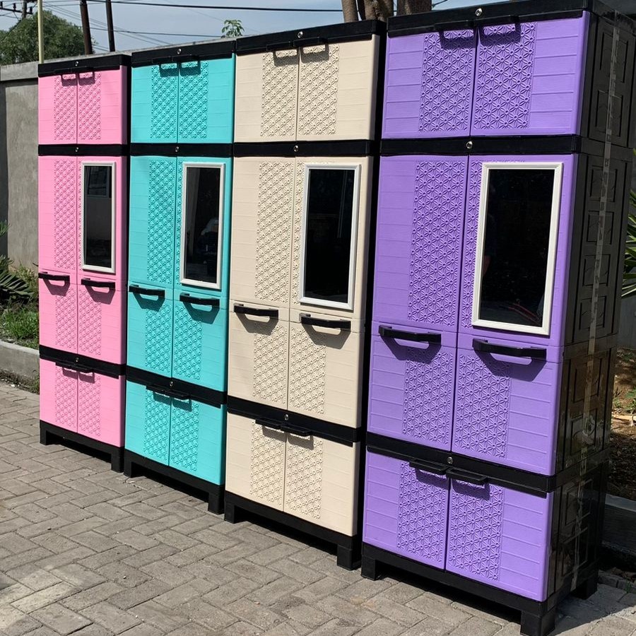 Lemari Plastik JUMBO - Lemari Pakaian GANTUNG Kaca Kunci - Lemari Almari Plastik - LEMARI CABINET PL