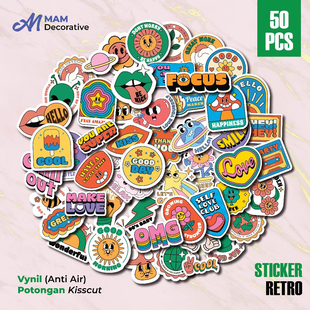 

50 PCS STIKER Aesthethic RETRO | Vinyl Waterproof | Stiker Helm Buku Journal Casing HP Laptop