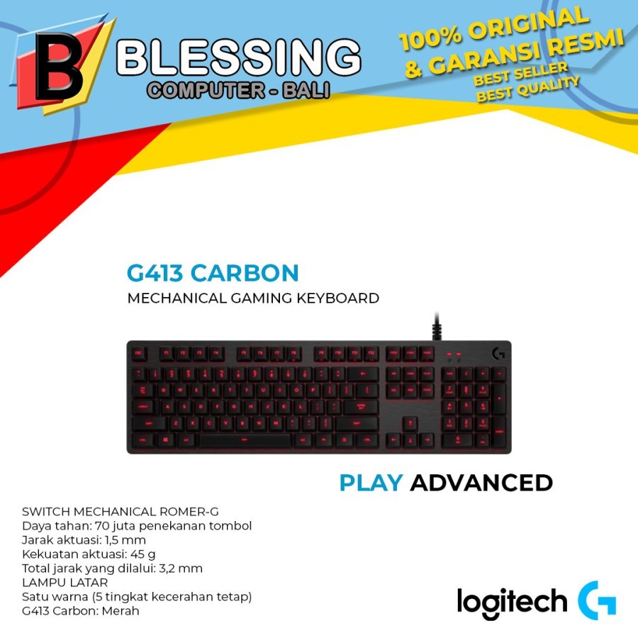 Logitech G413 Keyboard Mekanik Backlit Gaming - Hitam/Silver