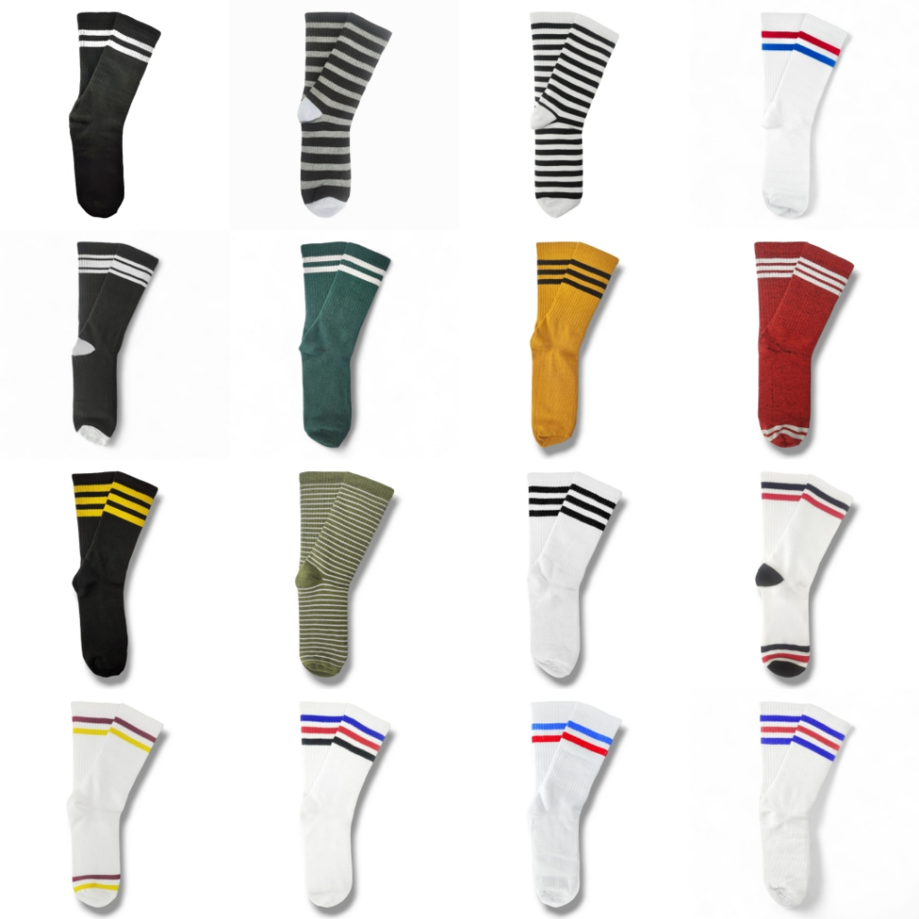 Kaos Kaki Oldschool Motif Garis Hitam Putih Pria Wanita